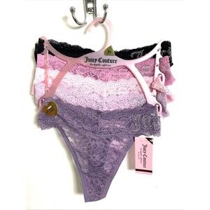 Juicy Couture Floral Lace Thong Size XL Crystal Rhinestone Trim 5 Pack Purple